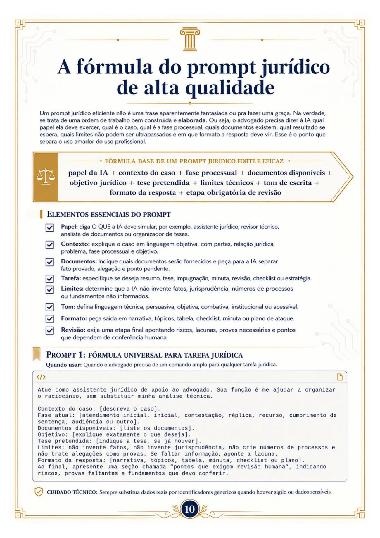 Página real do manual com a estrutura de um prompt jurídico universal